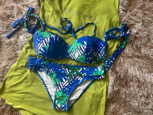 Bikini 2 piezas Azul con Verde con tira en manga