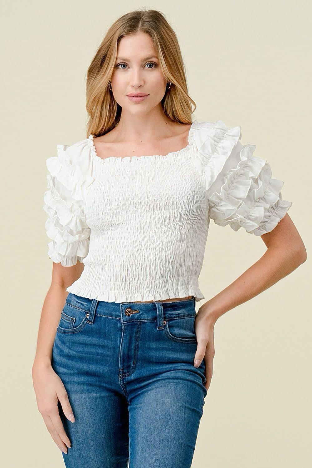 Blusa Algodón con Resorte y Manga Olanes