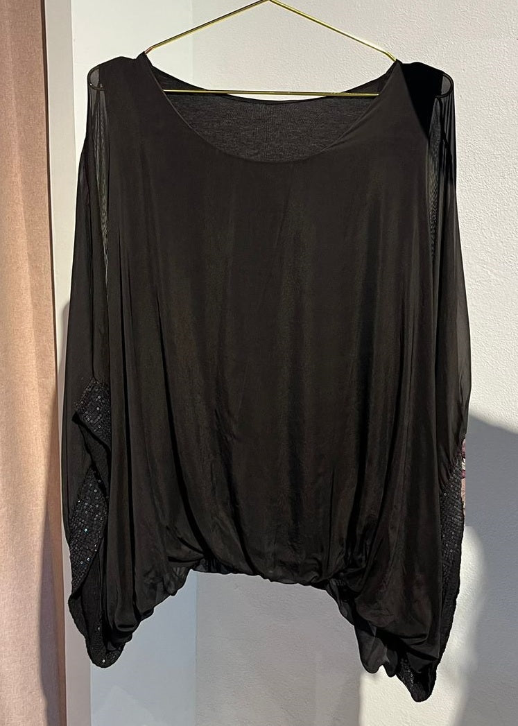 Blusa Seda Italiana Lentejuelilla Resorte